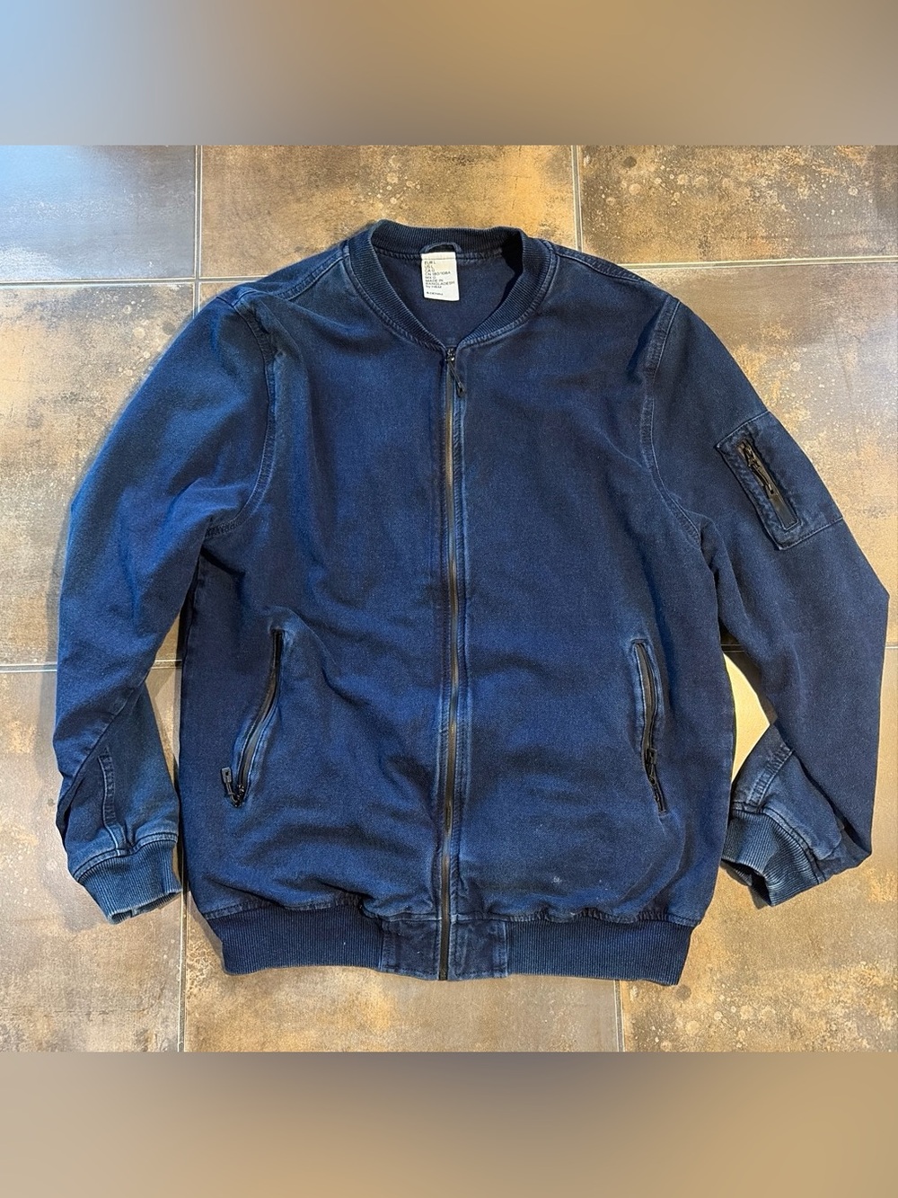 H&M Men's Dark Blue Bomber Jacket Size Large